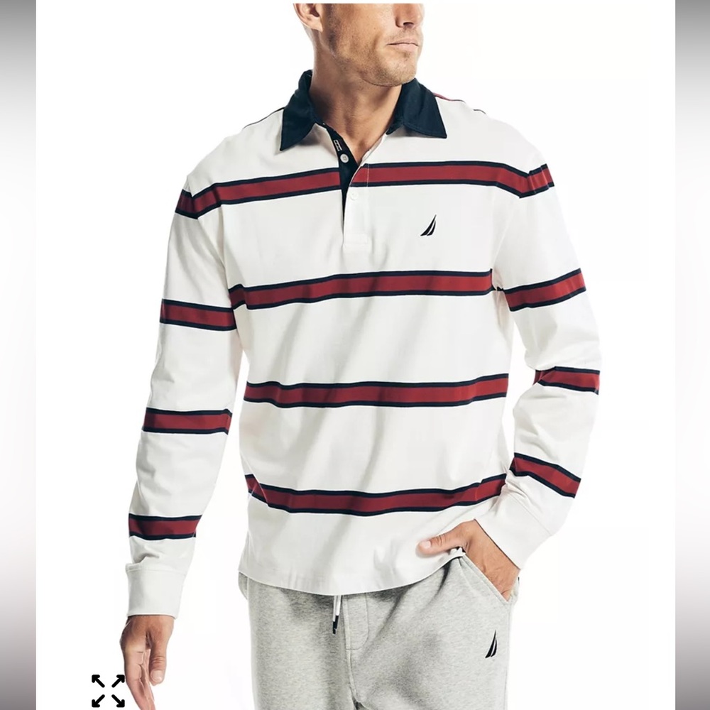 Nautica Men's Relaxed-Fit Long-Sleeve Striped Rugby Polo